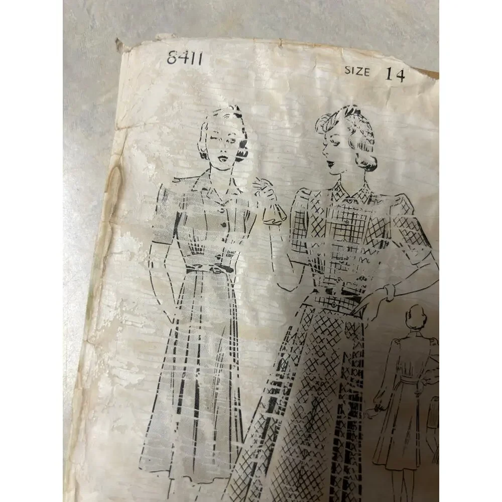 Vintage 1940's Butterick Pattern #8411 Shirtwaist Dress Size‎ 14 HTF